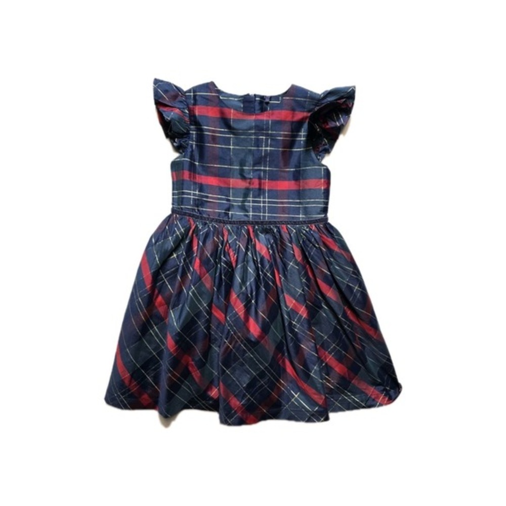 M&S Coast Girls Tartan Frill‎ Sleeve Taffeta 5-6 Years  Plaid Metalic Debenhams